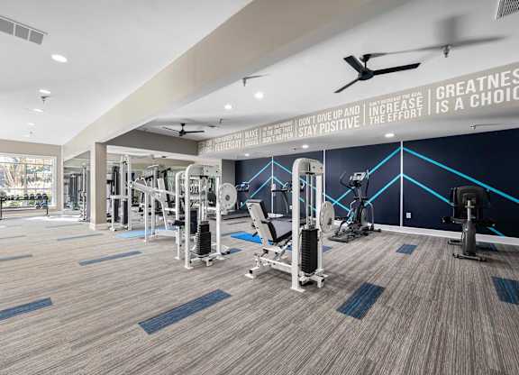 Resident Fitness Center with weight equipment at Bridgewater affordable apartments in Duluth