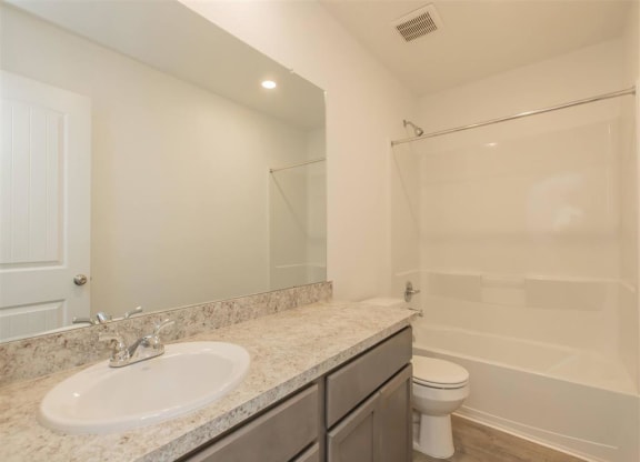 a bathroom with a sink toilet and shower at The Village at Granger Pines, Texas