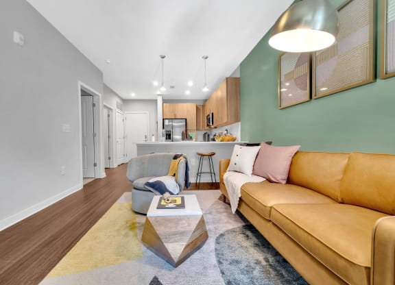 a living room with a couch and a coffee table