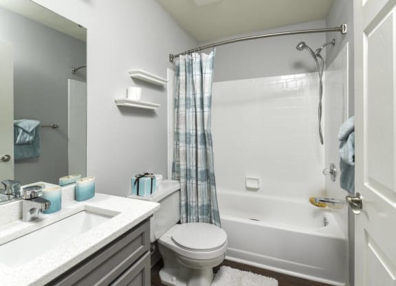 a bathroom with a shower toilet and sink