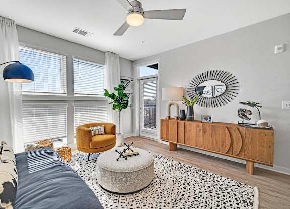 a living room with a couch and a coffee table