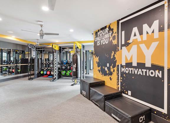 A gym with a sign that says