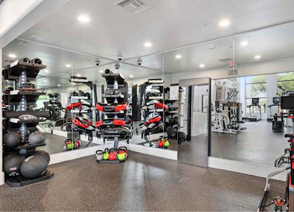 a  gym with a lot of exercise equipment