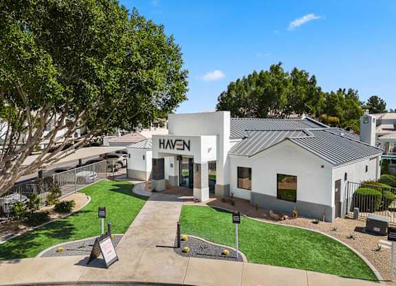 A white building with the word Haven on it.