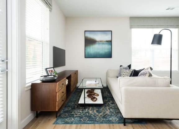 Living rooms with large windows at PARK40, Broomfield, CO