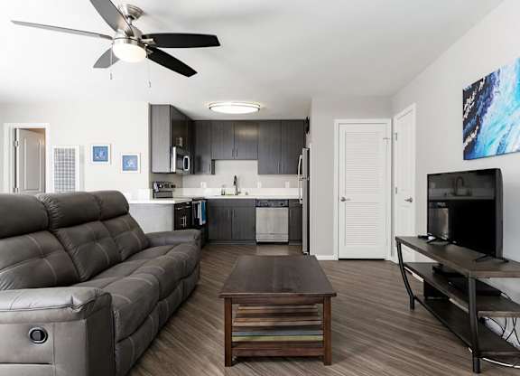 Open Kitchen with Living Area at Village Square, La Jolla, CA