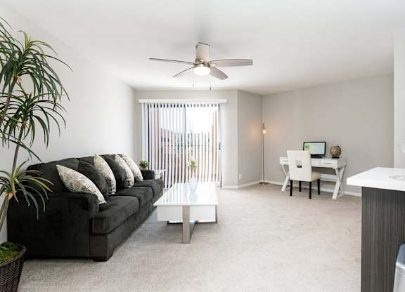 Living Room with Ceiling Fan at Village Square, La Jolla California