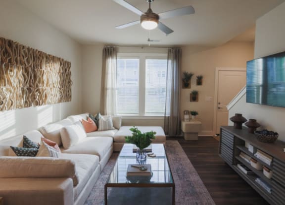 a living room with a couch and a coffee table