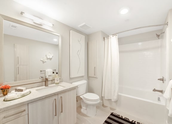 Bathroom with shower at Sola at Pacific Highlands Ranch Apartments, San Diego, CA, 92130