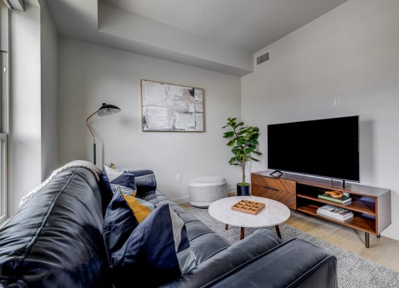 living room with couch and tv worth