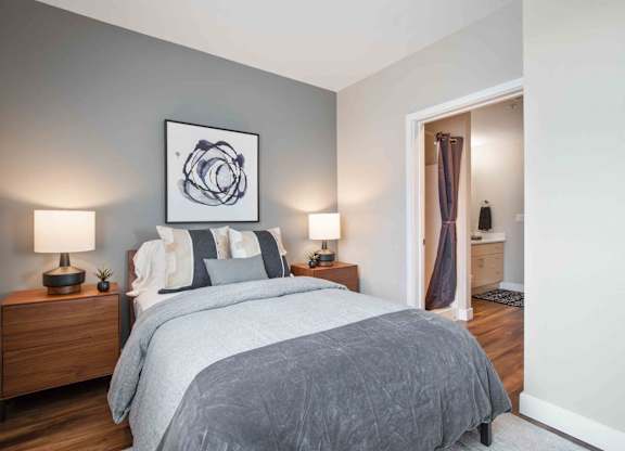 Bedroom With Closet at The Pacifica Apartments, Tacoma, WA, 98409