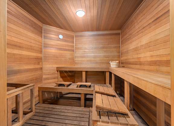 Inviting sauna space for residents to unwind and recharge.
