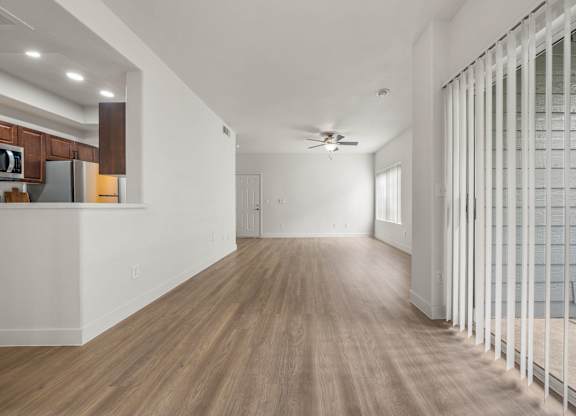 Spacious recently renovated, apartment living room.