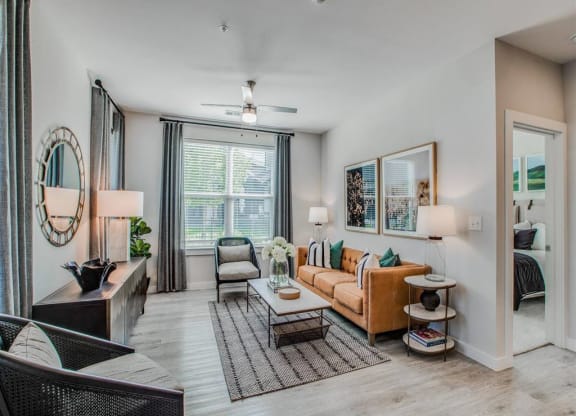 a living room with a couch and a table