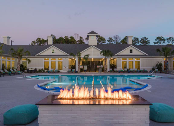 Fireplace & Lounge seating on pool deck