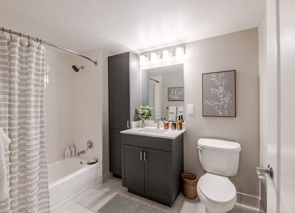 Bright bathroom at 15 Bank Apartments in White Plains, NY 10606
