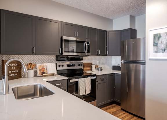 Stainless steel appliances at 15 Bank Apartments in White Plains, NY 10606
