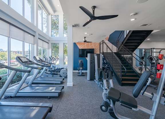 Cardio Equipment in the Fitness Center at Abstract at Design District in Dallas TX, 75207