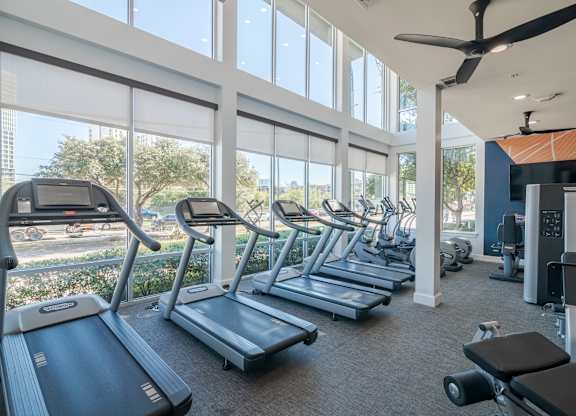 Cardio Equipment in the Fitness Center at Abstract at Design District in Dallas TX, 75207