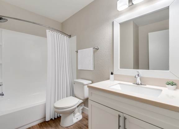 Updated bathroom at Verona Apartments in Littleton, CO