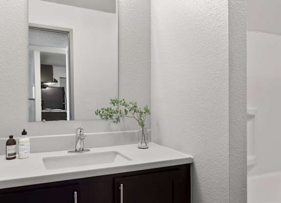 a bathroom with a sink and a mirror  at Verona, Littleton, CO