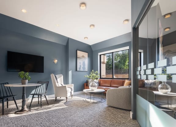 Living Room With Expansive Window at 15 Bank Apartments, White Plains, New York
