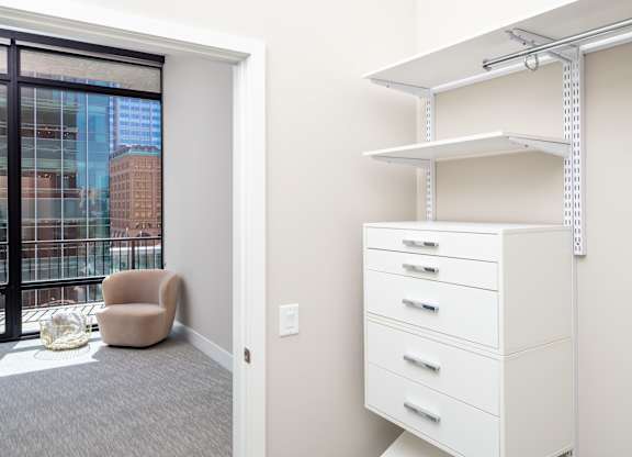 Built In White shelving unit at 365 Nicollet, Minneapolis