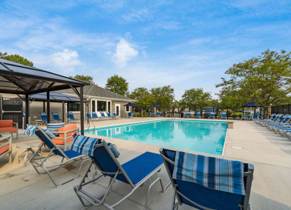 Pool patio at Estates at Brentwood Lake Apartments, Reynoldsburg, Ohio