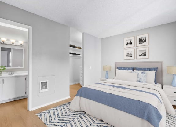 a bedroom with a bed and a closet