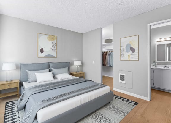 a bedroom with a bed and a closet