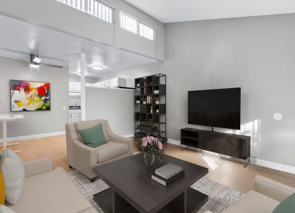 a living room with a couch and a coffee table