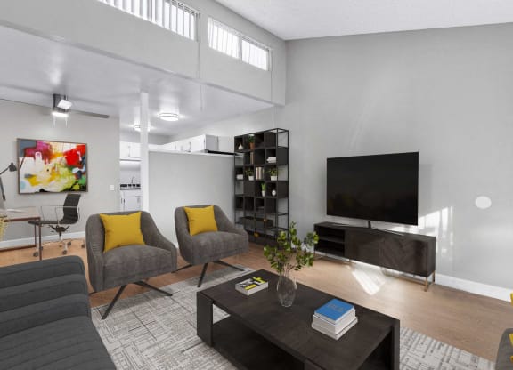 a living room with a couch and a coffee table