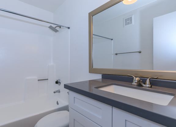 a bathroom with a sink and a toilet and a mirror at Tides at Mesa, Mesa, Arizona