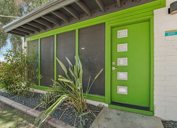 Green entrance door at Palm Villas, Scottsdale