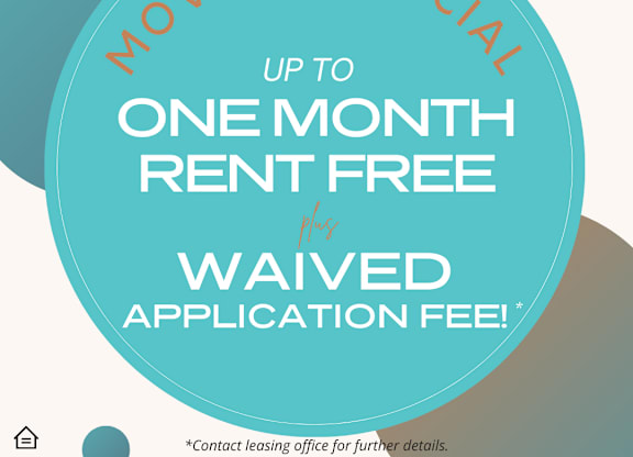 A poster advertises a move-in special for Azul Apartments, offering up to one month rent free for waived application fees.