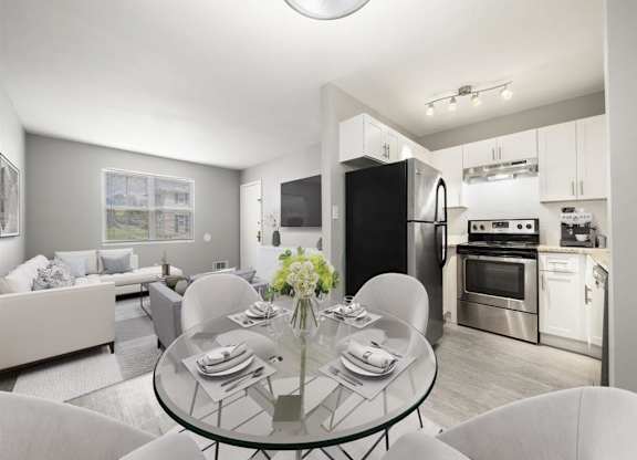 Upgraded kitchen with white cabinets and stainless steel at Georgian Oaks Apartments l & ll* Apartments, Georgia, 30080