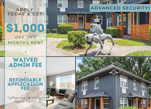 A promotional image for an apartment complex offering a $1,000 discount on the second month's rent.