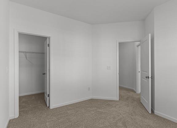 a bedroom with a closet and a door to a closet