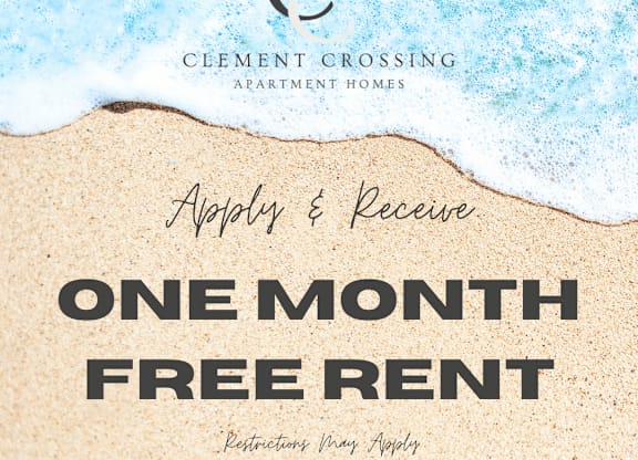 A poster advertising a free month's rent for apartment homes.