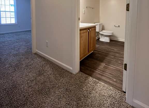 A room with a toilet and sink in it.