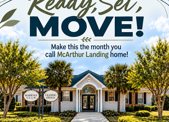 An advertisement for McArthur Landing offers a $500 discount for the first full month and half off application and administrative fees for a look and lease.