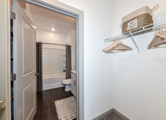 Large closet with hangers looking into the bathroom at Carmel Vista, McDonough, 30253