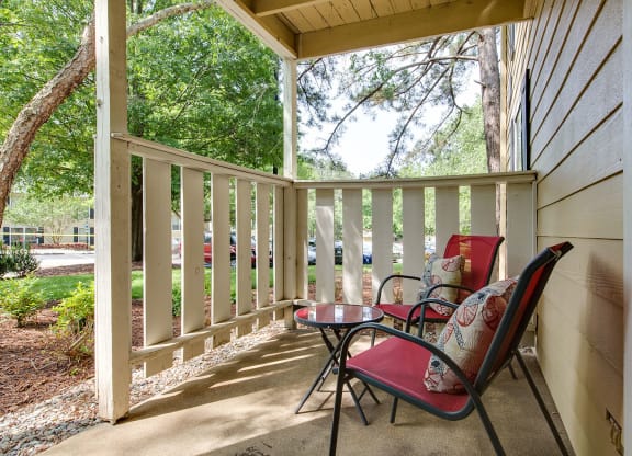 Private patio with chairs at Laurel Oaks, North Carolina