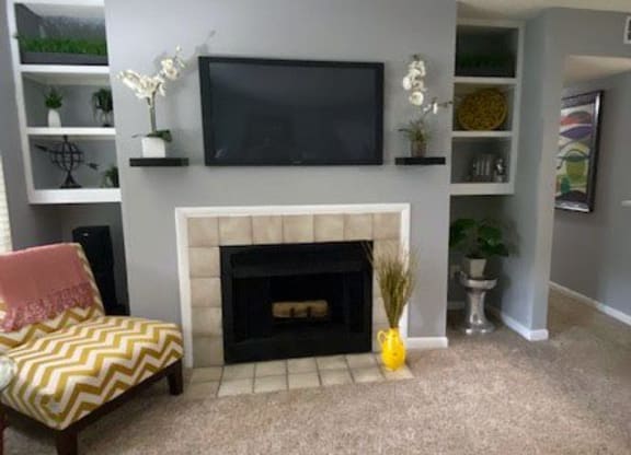 fireplace in living room at Laurel Oaks, Raleigh, North Carolina