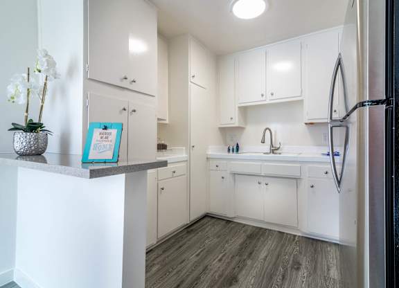 Kitchen with stainless fridge