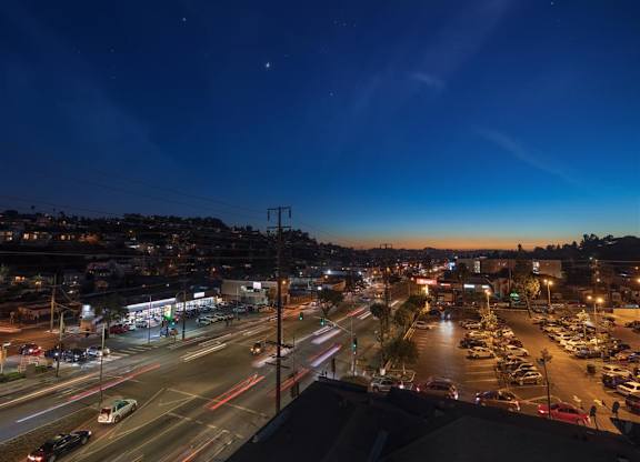 night view of city from pool area at the perch, Los Angeles, CA