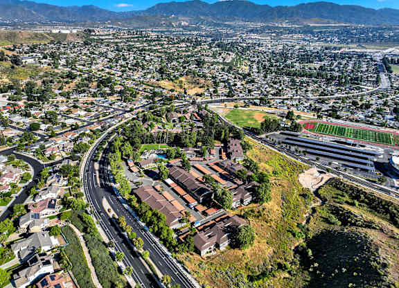 an aerial view of the city of culver city and highways at Monterra Ridge Apartments, Canyon Country ,91351