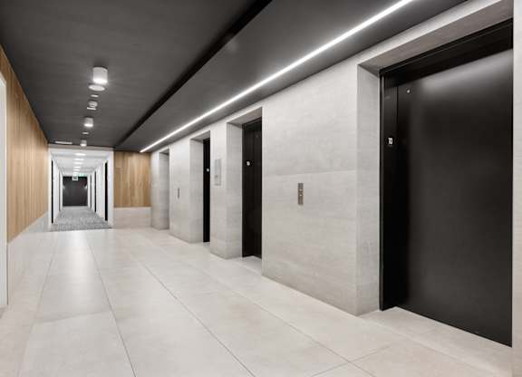 Elevators lobby at an apartment building in Ottawa