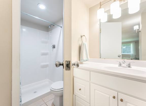 Seprate vanities from the wash closet and shower for