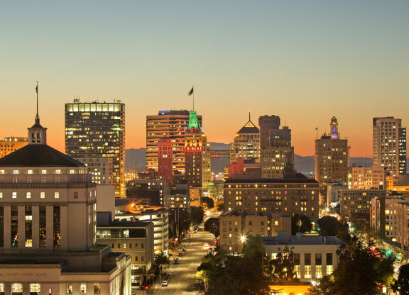a view of the city skyline at night